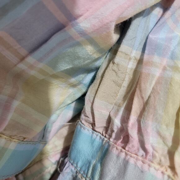 J Crew Shirt Pink Voile Ruffle Neck Pastel Plaid Classic Top Button Front Size 0 - Picture 7 of 13